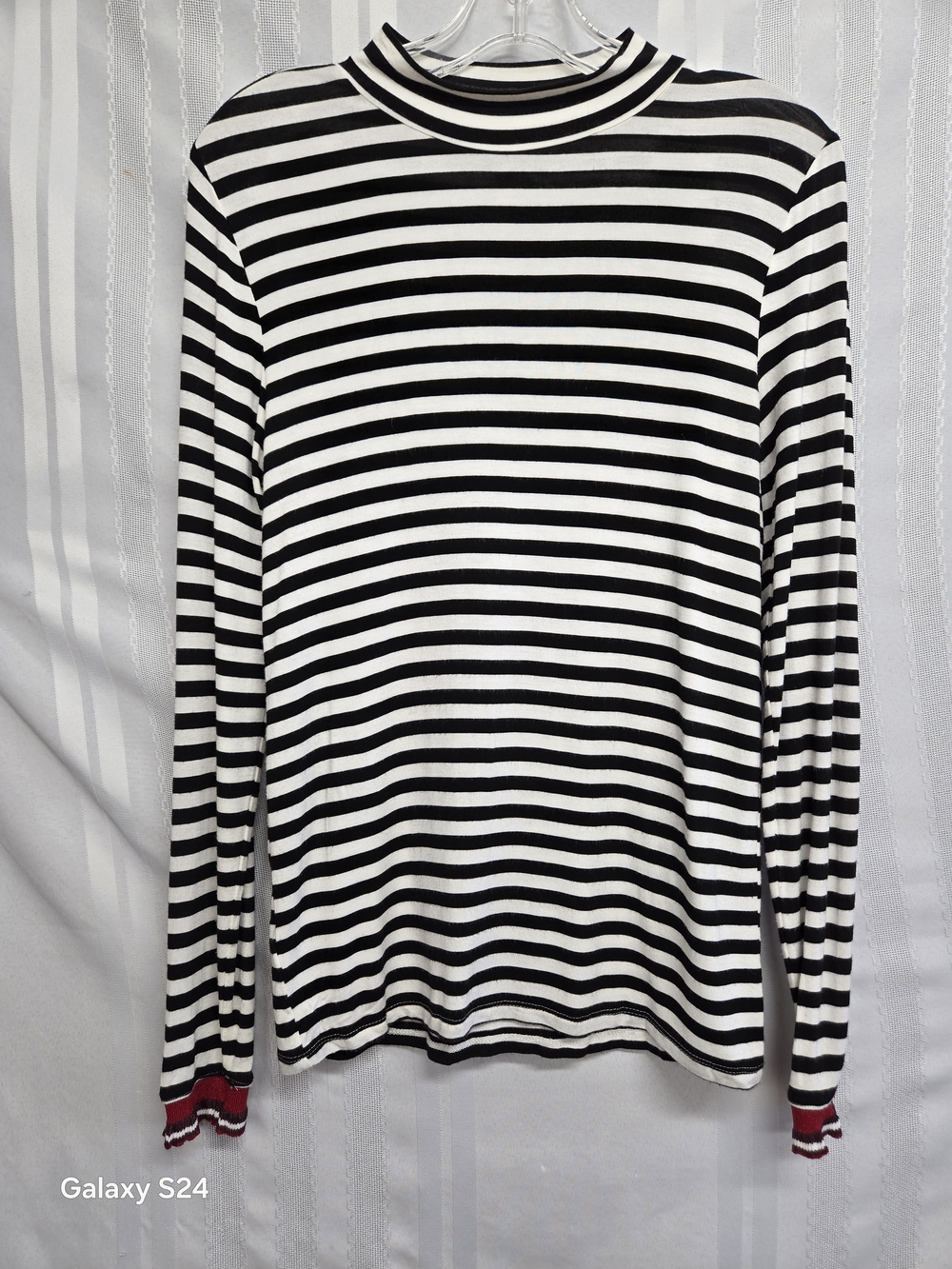 LOFT WOMENS Striped Long-Sleeve Mock Neck Top - Black & White SIZE XSMALL